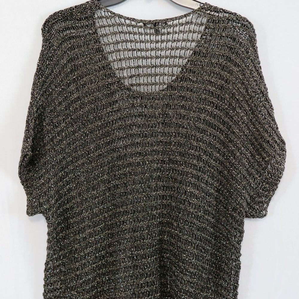EILEEN FISHER Shades of Brown Shimmer OverSized Crochet Cap-Sleeve Sequin Topper - Picture 6 of 10